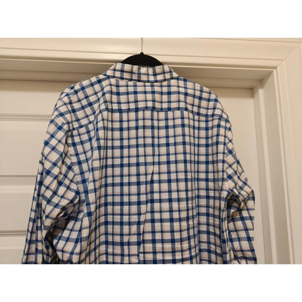 Banana Republic Mens‎ Blue White Plaid Untucked Fit Cotton Shirt Large 801165-23